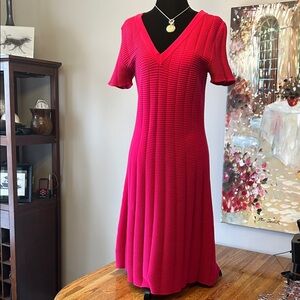 HUGO Bold Red V-Neck Midi Dress